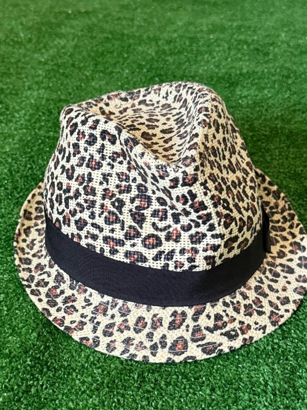 Scala Pronto Women's Animal Print Leopard Paper Straw Trilby Hat OSFA Fedora Hat